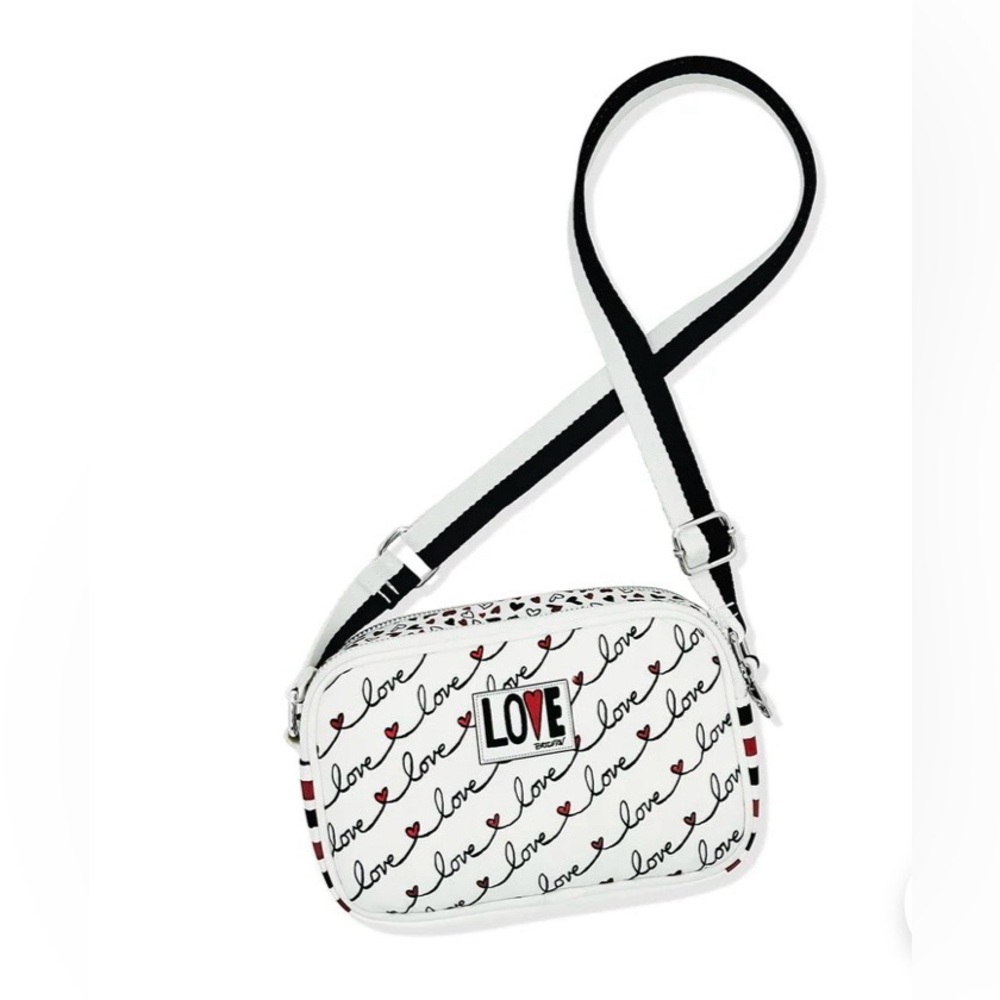 BRIGHTON NWT Love Scroll‎ Canvas Crossbody Bag Red Black White